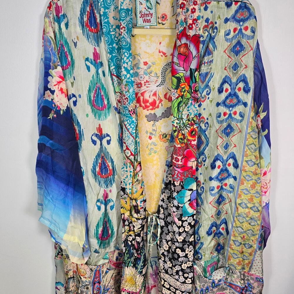 Johnny Was Thiodorah Silk Long Patchwork Kimono extended size 2X - Picture 2 of 15